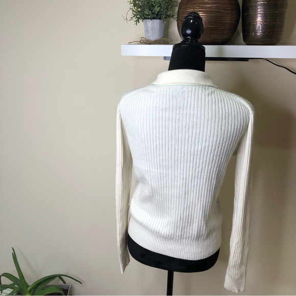 Theory 100% Cashmere Ivory Ribbed Long Sleeve Sweater Cardigan Large - Picture 9 of 11